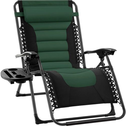 Oversized Padded Zero Gravity Chair, Folding Recliner w/ Headrest, Side Tray - Lot 452