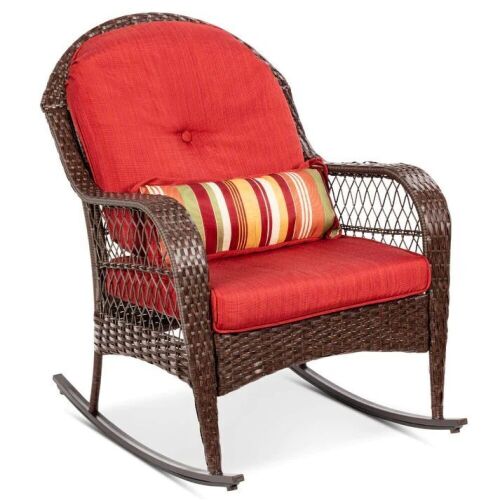 Wicker Rocking Chair w/ Steel Frame, Decorative Pillow, Cushions - Lot 748