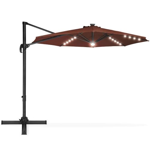360-Degree LED Cantilever Offset Patio Umbrella w/ Tilt - 10ft - Lot 919