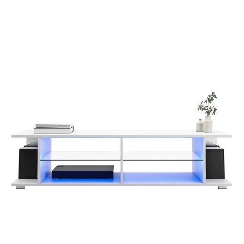 57" White Wood LED TV Stand with Glass Shelves - Fits TVs Up to 65" - Lot 35