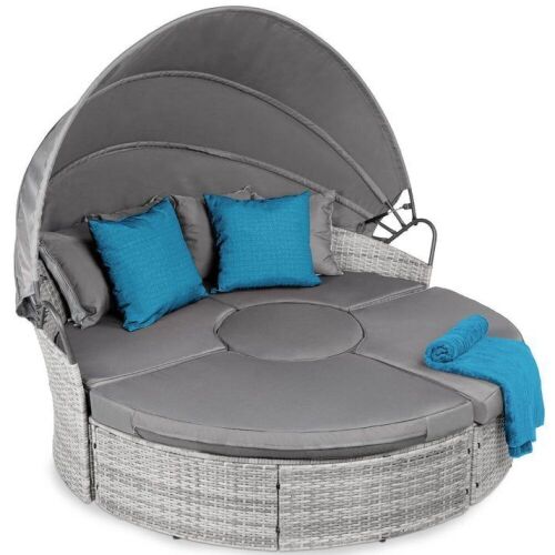 5-Piece 2-in-1 Wicker Daybed Sectional w/ Adjustable Seats, Canopy, Cover  - Lot 97
