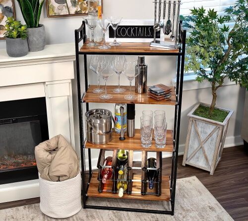 Collapsible Acacia Wood & Steel 4-Tier Shelving Rack - Missing Hardware - Lot 194