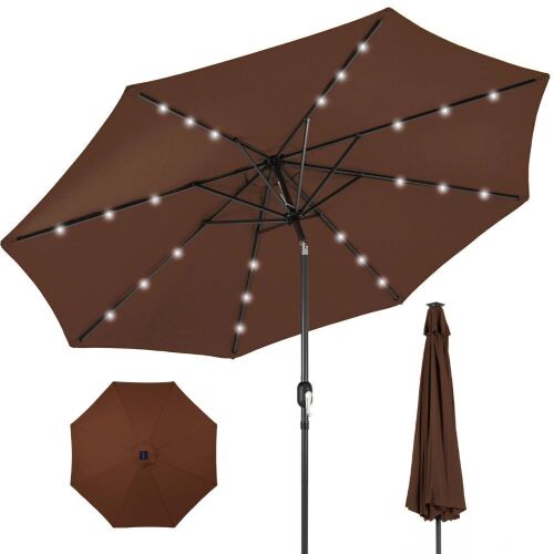 Solar LED Lighted Patio Umbrella w/ Tilt Adjustment, UV-Resistance - 10ft - Lot 954