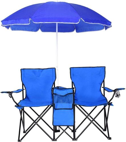 Portable Double Camping Chair with Umbrella - Lot 476