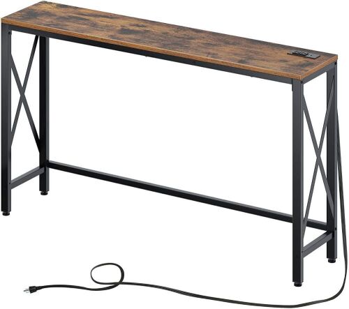 Console Table with Power Outlet and Adjustable Feet - Brown - Missing Hardware - Lot 372