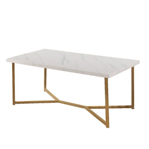 Rectangular Coffee Table - White/Gold - Missing Hardware - Lot 42