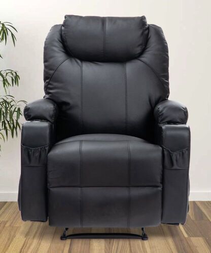 PU Leather Recliner with Heating Massage Function - Black - Lot 23