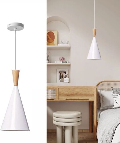 BOKT Single Light White Wooden Pendant Light Fixture - Lot 1117
