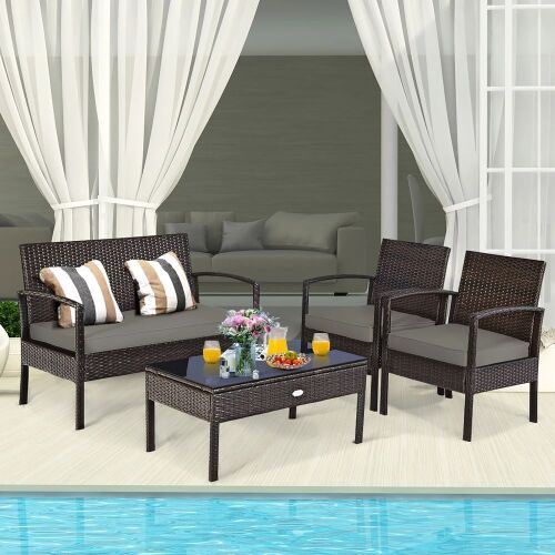 4-Piece Rattan Patio Furniture Set - Brown - Lot 256
