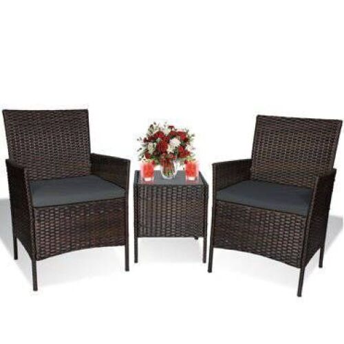 3-Piece Patio Furniture Set - Brown/Gray - Lot 392