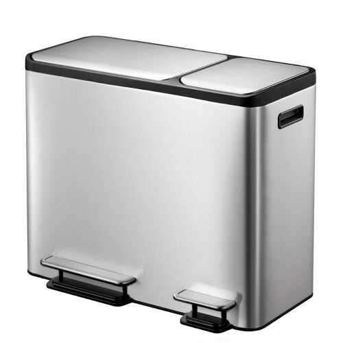 Dual Compartment Stainless Steel Recycle Step Trash Can, 30L + 15L - Lot 992