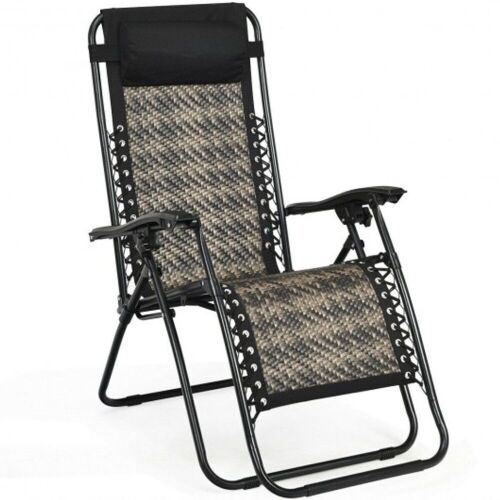 Folding Patio Rattan Zero Gravity Lounge Chair Recliner - Lot 1083