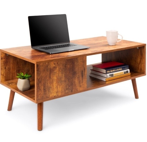 Wooden Mid-Century Modern Coffee Accent Table w/ Open Storage Shelf, Brown, E-Commerce Return/Appears New - Lot 128