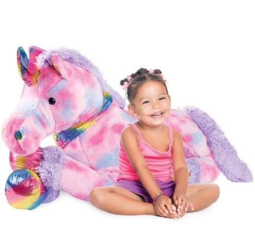 Kids Extra Large Life-Size Plush Rainbow Unicorn Stuffed Animal w/ Soft Fur, Tie-Dye, Appears New - Lot 142