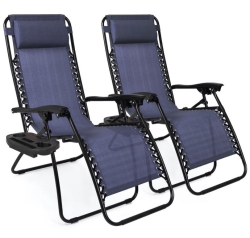 Set of 2 Adjustable Zero Gravity Patio Chair Recliners w/ Cup Holders, Blue, E-Commerce Return - Lot 163