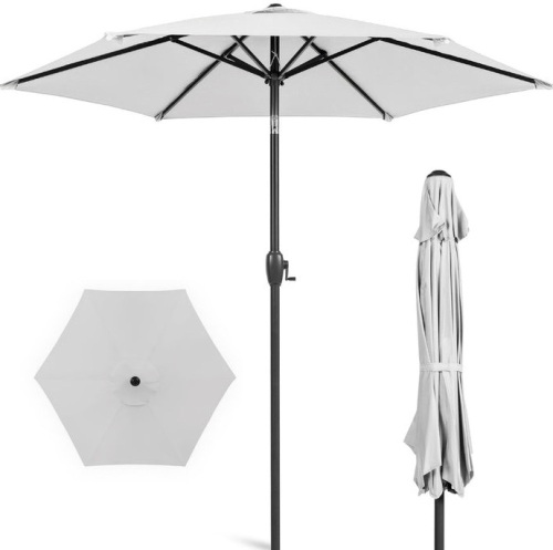Outdoor Market Patio Umbrella w/ Push Button Tilt, Crank Lift - 7.5ft, Fog Gray, Appears New - Lot 171