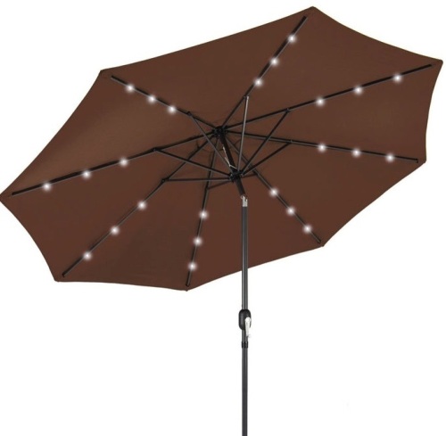 Solar LED Lighted Patio Umbrella w/ Tilt Adjustment, UV-Resistance - 10ft, Brown, Appears New - Lot 178