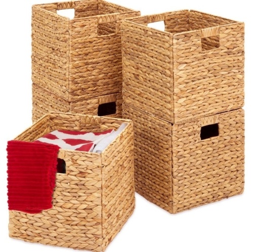 Set of 5 Collapsible Hyacinth Storage Baskets w/ Inserts - 10.5x10.5in, Appears New - Lot 181