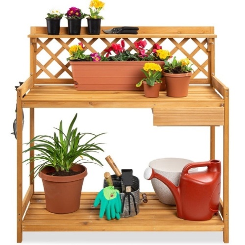 Wooden Garden Potting Bench Workstation w/ Cabinet Drawer, Open Shelf, Appears New - Lot 182