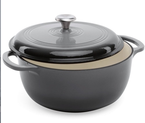 6qt Non-Stick Enamel Cast-Iron Dutch Oven Kitchen Cookware w/ Side Handles, Gray, Appears New - Lot 191
