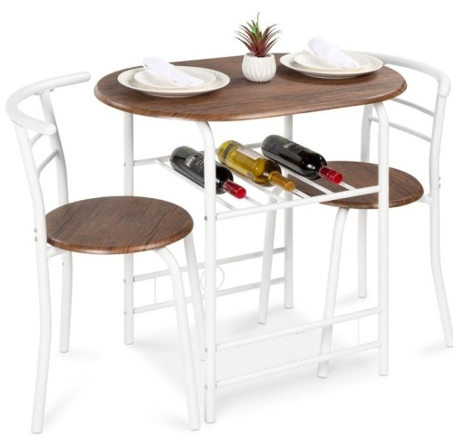 3-Piece Wooden Table & Chairs Dining Set w/ Lower Storage Shelf, White/Brown, Appears New - Lot 222