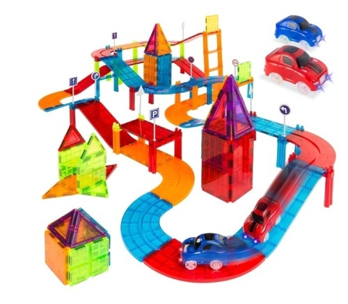 105-Piece Kids Magnetic Building Tiles Set w/ 2 Cars, Appears New - Lot 226