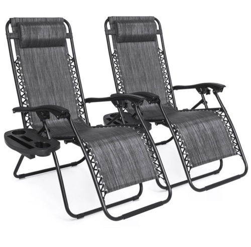 Set of 2 Adjustable Zero Gravity Patio Chair Recliners w/ Cup Holders, Gray, Appears New/Damaged Box - Lot 232