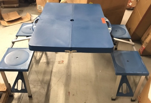 Folding Picnic Table, 4 Seats, Blue, Appears New - Lot 258