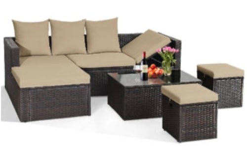 5Pcs Rattan Patio Conversation Furniture Set, May Be Missing Hardware, Appears New/Damaged Box - Lot 291