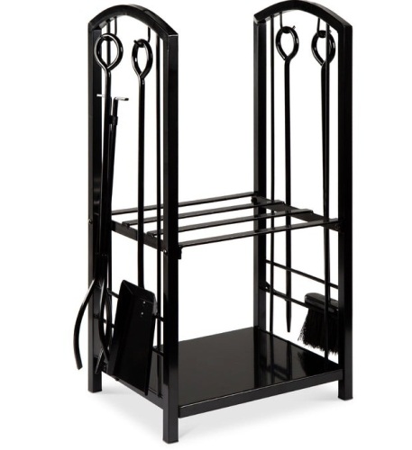 5-Piece Firewood Log Rack Holder Tools Set w/ Hook, Broom, Shovel, Tongs, Appears New - Lot 305