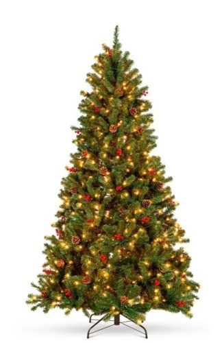 Pre-Lit Pre-Decorated Spruce Christmas Tree w/ Pine Cones, Berries, 6ft, Appears New/Damaged Box - Lot 313