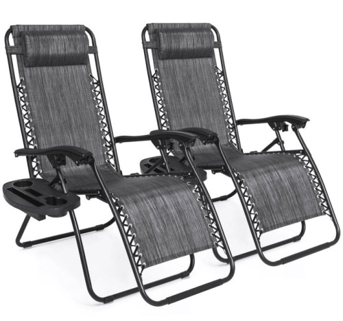 Set of 2 Adjustable Zero Gravity Patio Chair Recliners w/ Cup Holders, Appears New/Damaged Box - Lot 330