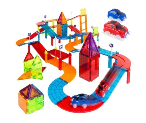105-Piece Kids Magnetic Building Tiles Set w/ 2 Cars, Appears New - Lot 349
