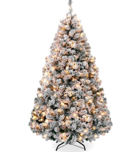 Pre-Lit Snow Flocked Artificial Pine Christmas Tree w/ Warm White Lights, 7.5ft, Appears New - Lot 359