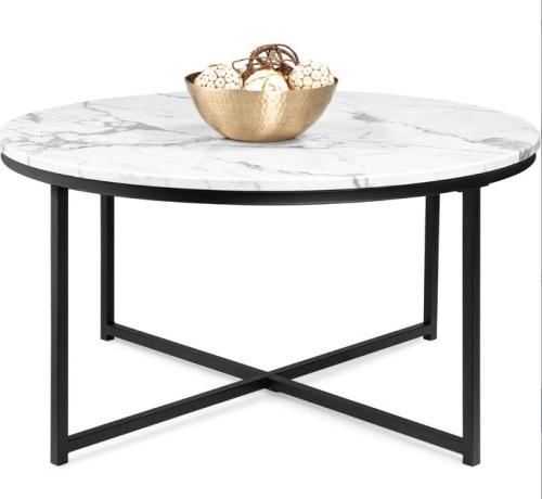Round Coffee Table w/ Faux Marble Top, Metal Frame - 36in, May Be Missing Hardware, Appears New - Lot 438