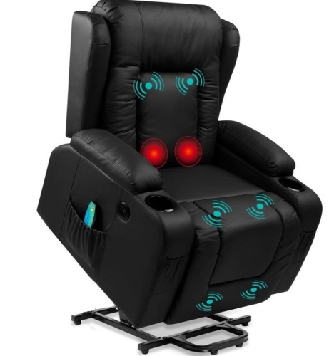 Electric Power Lift Recliner Massage Chair w/ Heat, USB Port, Cupholders, Untested, Appears New - Lot 88