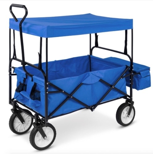 Utility Wagon Cart w/ Folding Design, 2 Cup Holders, Removable Canopy, Blue, Appears New/Damaged Box - Lot 135