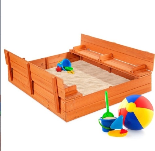 Kids Cedar Sandbox w/ Sand Screen, 2 Benches - 47x47in, May Be Missing Hardware, Appears New - Lot 120