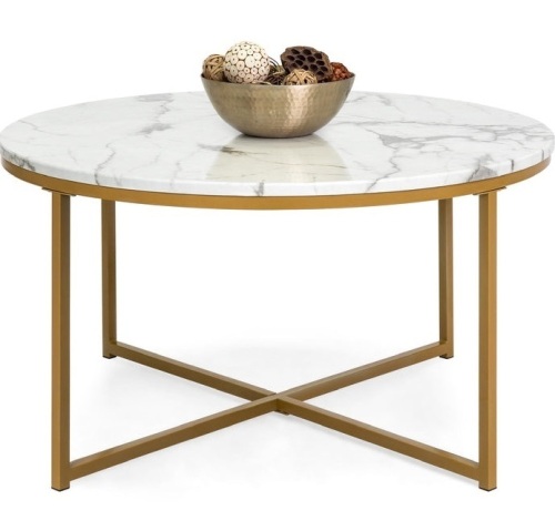 Round Coffee Table w/ Faux Marble Top, Metal Frame - 36in, Gold, May Be Missing Hardware, Appears New - Lot 195