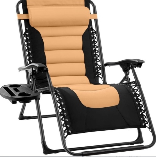 Adjustable Acacia Wood Chaise Lounge Chair w/ Side Table, Wheels - 79x26in, Tan/Black, Box Damaged, E-Commerce Return/Appears New - Lot 482