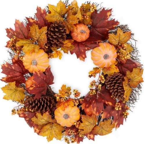 Artificial Fall Wreath, Autumn Thanksgiving Holiday Decoration - 24in, E-Commerce Return/Appears New - Lot 151