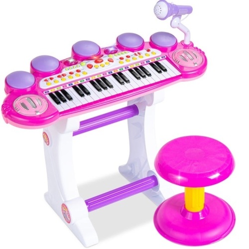 37-Key Kids Electric Keyboard w/ Microphone, Stool, Pink, Untested, E-Commerce Return/Appears New - Lot 263