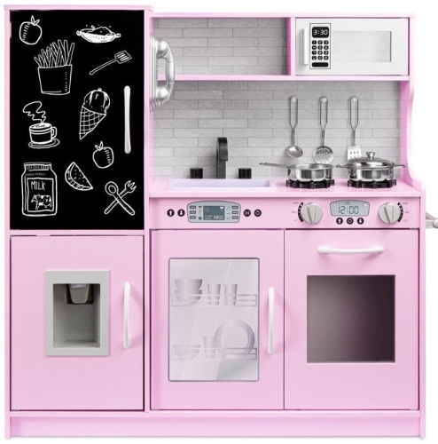 Pretend Play Kitchen Wooden Toy Set for Kids with 11 Accessories, Pink, E-Commerce Return/Appears New - Lot 517