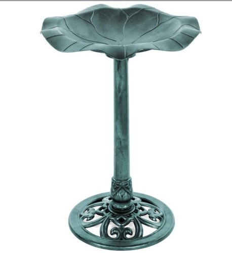 Lily Leaf Pedestal Bird Bath Decoration Accent w/ Floral Accents, Green, Appears New - Lot 434