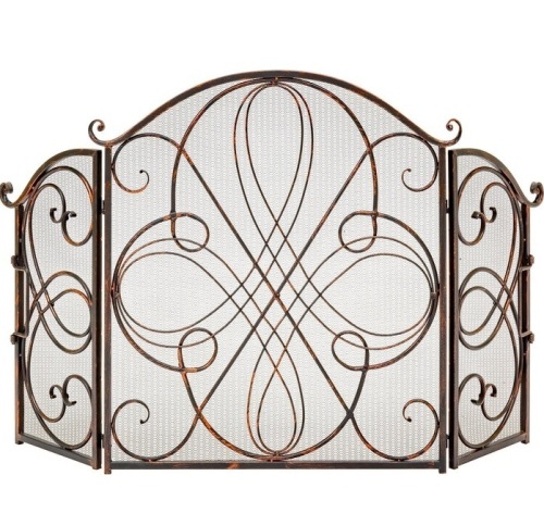 3-Panel Wrought Iron Metal Fireplace Screen Cover w/ Scroll Design - 55x33in, E-Commerce Return/Appears New - Lot 156
