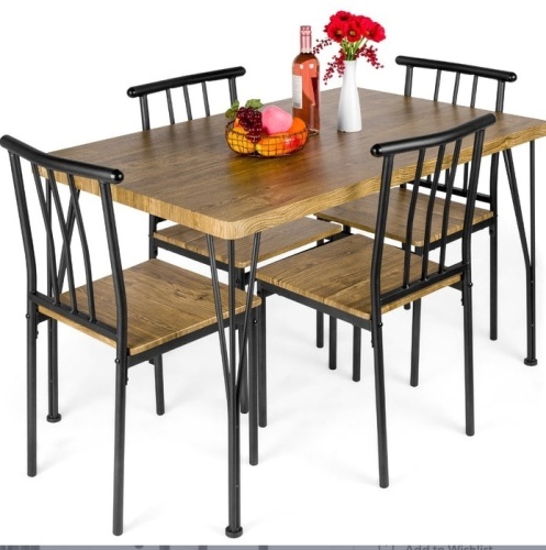 5-Piece Modern Metal and Wood Dining Table Furniture Set w/ 4 Chairs, May Be Missing Hardware, E-Commerce Return/Appears New - Lot 106