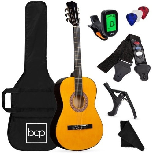 Beginner Acoustic Guitar Set w/ Case, Strap, Digital Tuner, Strings - 38in, Natural, Appears New - Lot 333