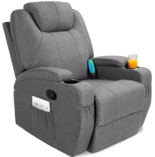 Linen Fabric Swivel Massage Recliner Chair w/ Remote Control, 5 Modes, Untested, E-Commerce Return - Lot 7