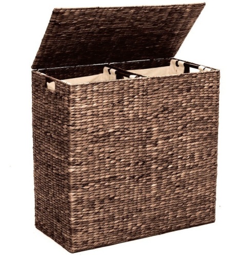 Extra Large Water Hyacinth Double Laundry Hamper Basket w/ 2 Liner Bags, Espresso, Appears New - Lot 193