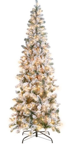 Pre-Lit Snow Flocked Artificial Pencil Christmas Tree, 7.5ft, Untested, Appears New - Lot 373